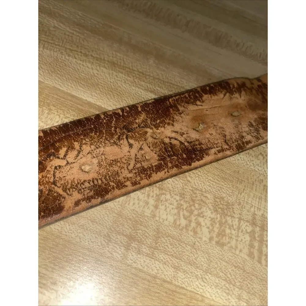 Vintage Western Hand Tooled Brown Leather Strap Horse Scene Belt Sz 36 Cowboy
